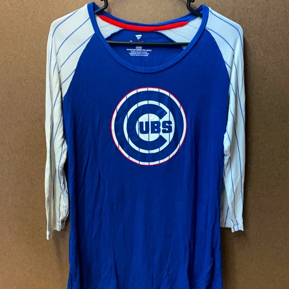Chicago Cubs Fanatics 3/4 Sleeve Raglan Women’s Medium Blue & White MLB Tee - Picture 1 of 4